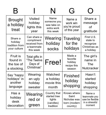ADMIN HOLIDAY BINGO Card