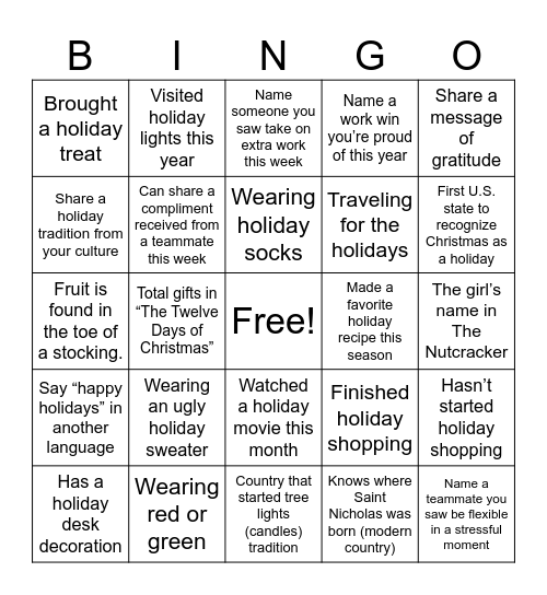 ADMIN HOLIDAY BINGO Card