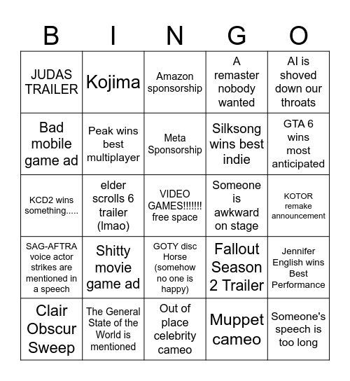 VIDEO GAMES OR SOMETHING Bingo Card