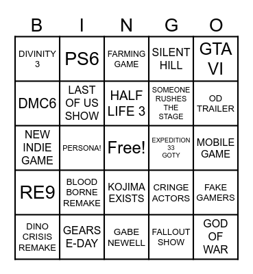 THE GAME AWARDS 2025 Bingo Card