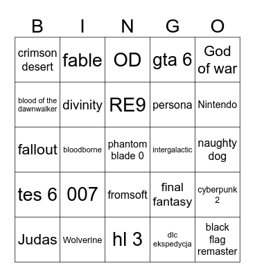 TGA Bingo Card