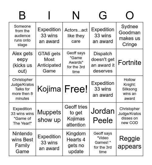 Game Awadz 2025 Bingo Card