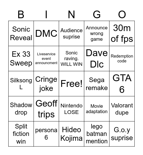 GAME AWARDS Bingo Card