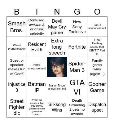 Game Awards Bingo Card