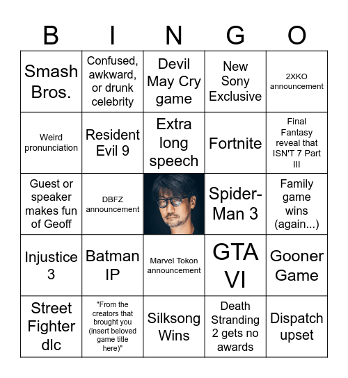 Game Awards Bingo Card