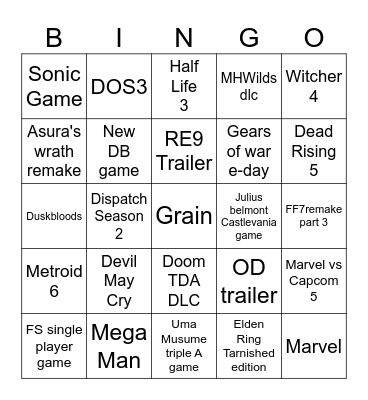TGA 2025 Bingo Card