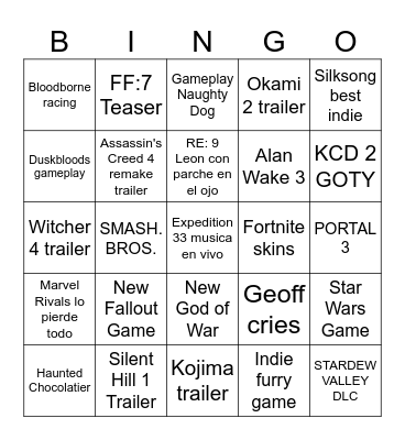 The Games Awards Bingo Card