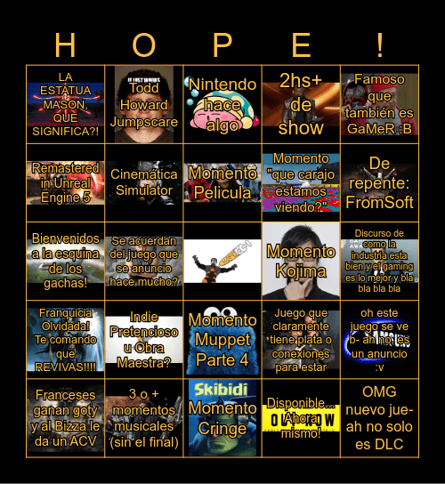 Geoff Videogame Extravaganza Bingo Card