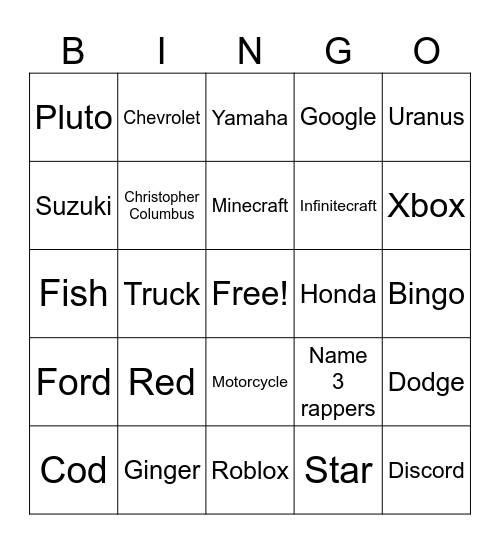 Infinite craft Bingo Card