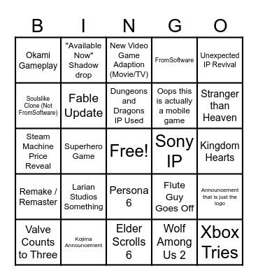 GOTY Bingo Card