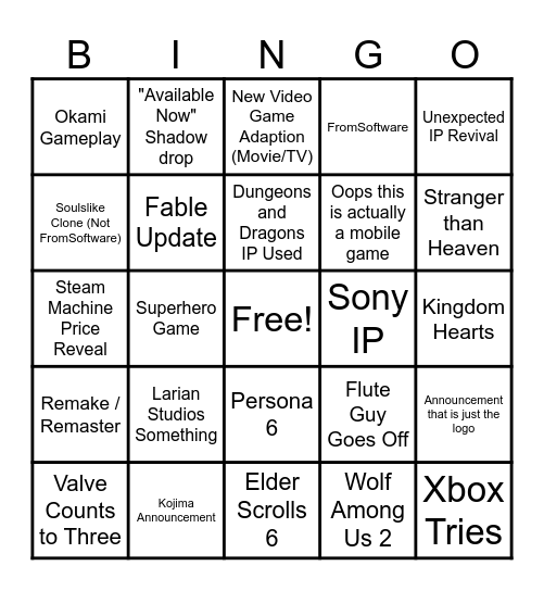 GOTY Bingo Card