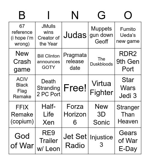 TGA 2025 Bingo Card