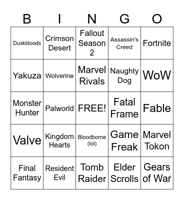 The Game Awards 2025 Bingo Card