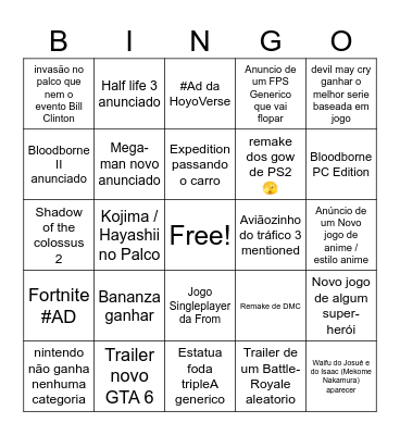 TGA Bingo Card