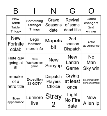 GOTY AWARDS BINGO Card