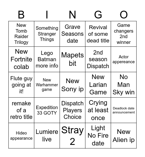 GOTY AWARDS BINGO Card