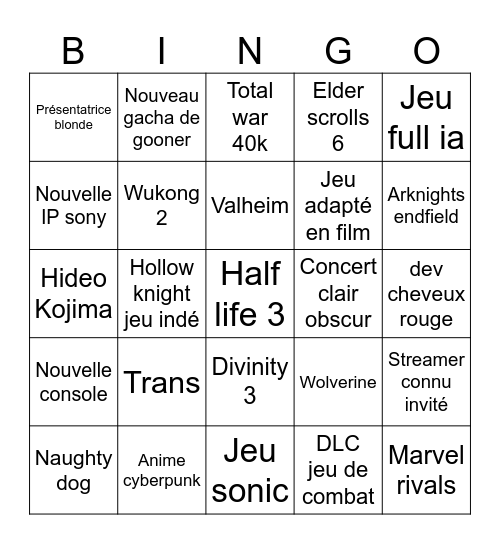 Game awards 2025 Bingo Card