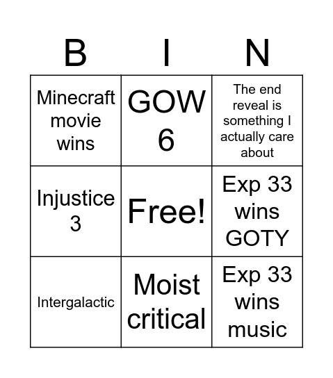 Game awedsssssss Bingo Card