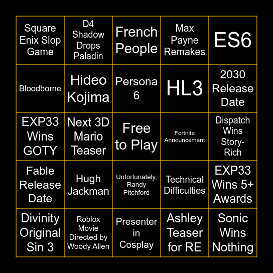 TGA 2025 Bingo Card