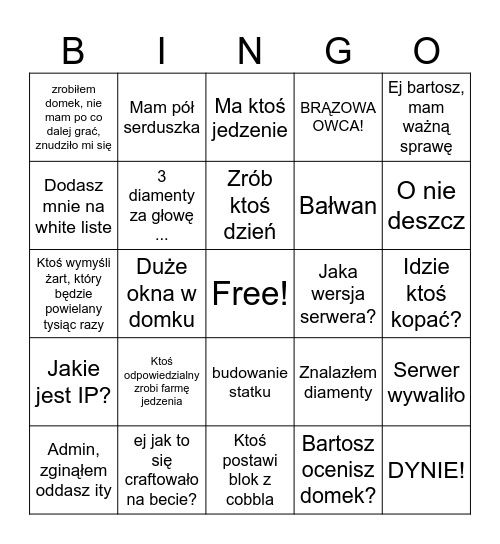 Start serwera Bingo Card