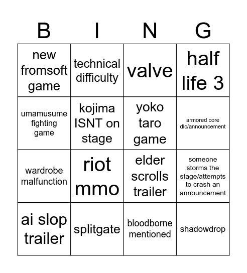 cope bingo game awards Bingo Card
