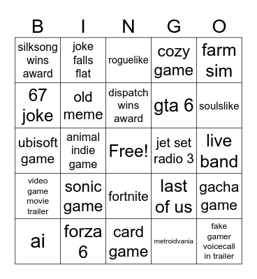 game awards Bingo Card