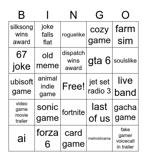 game awards Bingo Card