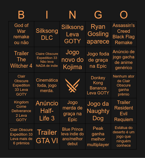 bingo the game awards Bingo Card