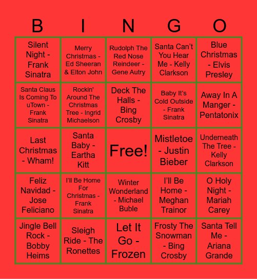 Music Holiday Party Bingo Card