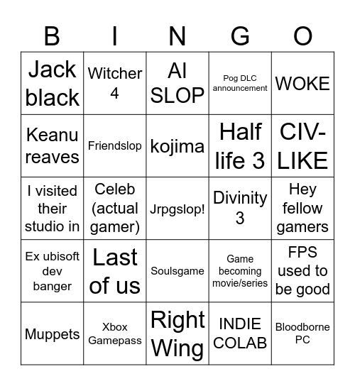 Game Awards bingo Card