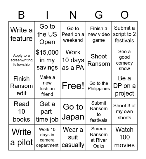 2026 Goals Bingo Card