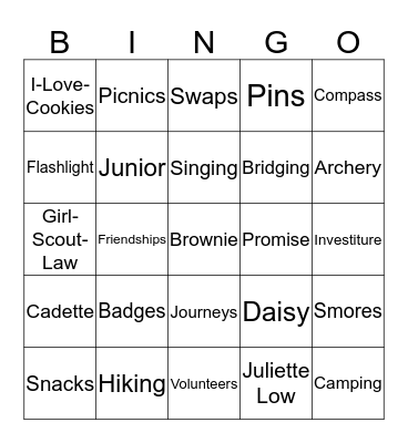 Girl Scout Bingo Card