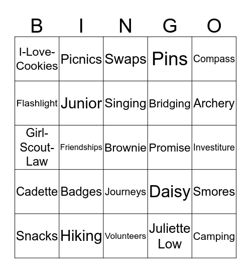 Girl Scout Bingo Card