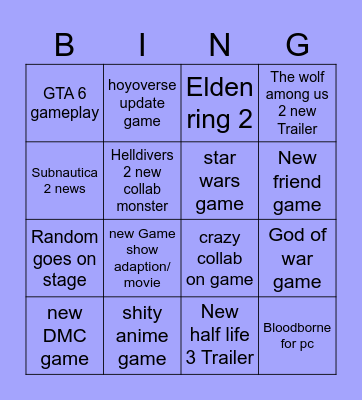 game awards 2025 Bingo Card