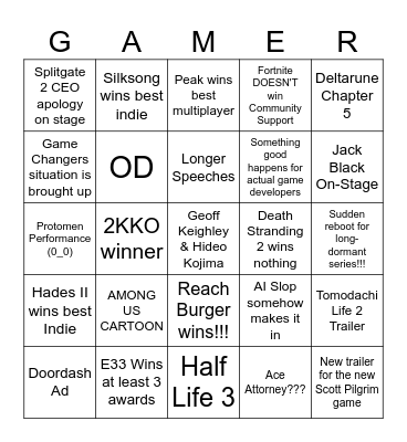 Indie Game Fest 2005!!! Bingo Card