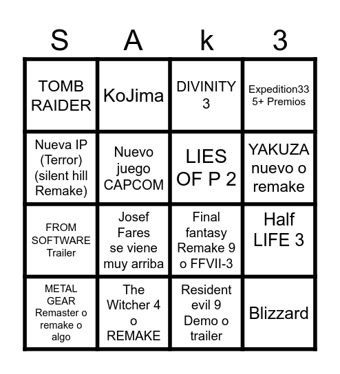 E3 BINGO Card