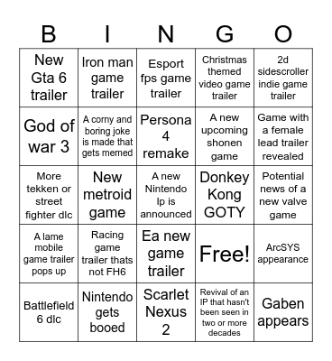 GOTY BINGO Card