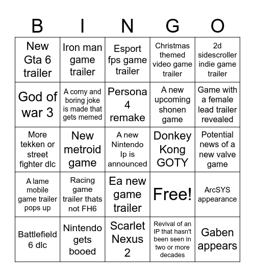 GOTY BINGO Card