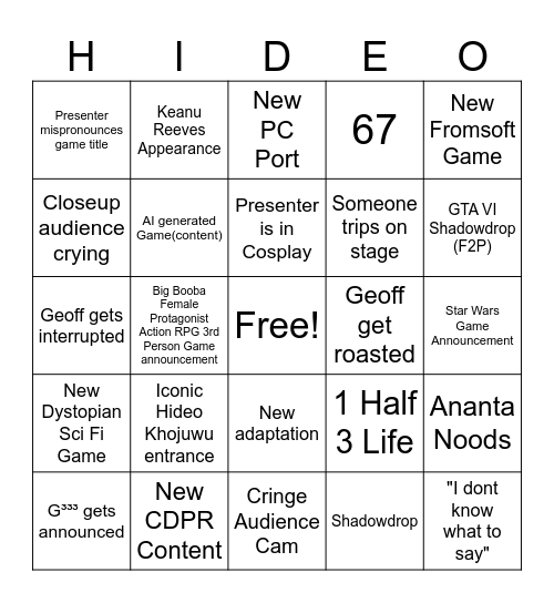 The Grandma Abortions Bingo Card