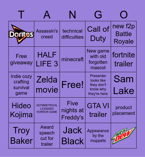 TrippedUpTango-The Game Awards 2k25 Bingo Card