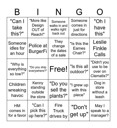 DWR Bingo Card