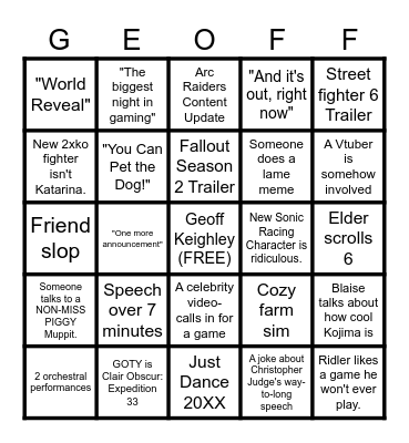 Gamers Rise Bingo Card