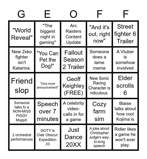 Gamers Rise Bingo Card