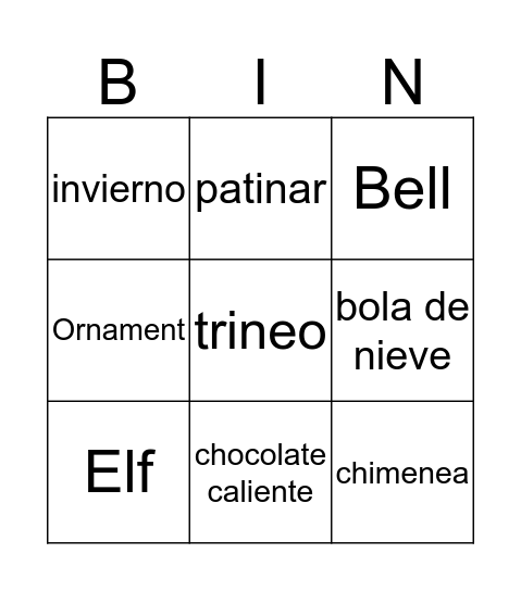 December Words Bingo Card