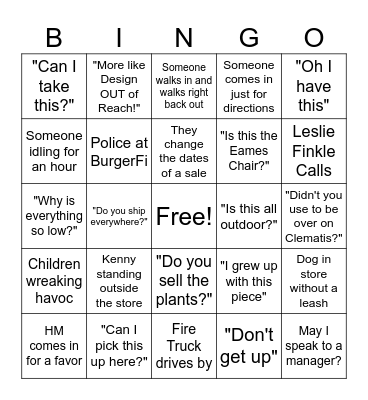 DWR Bingo Card
