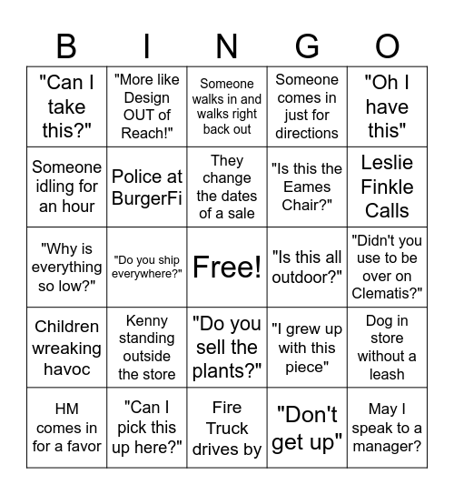 DWR Bingo Card