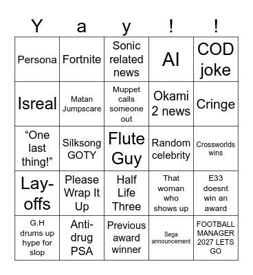 Gay Awards 2025 Bingo Card