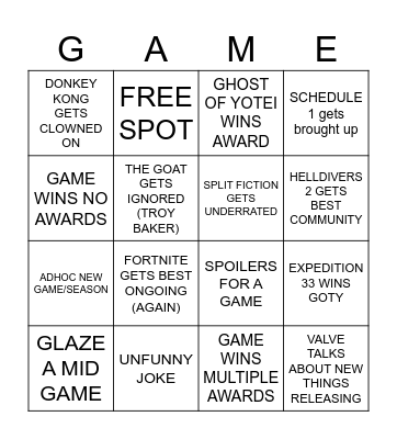 GAME AWARDS Bingo Card