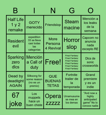 GAME AWARDS 2025 Bingo Card