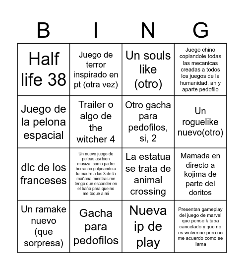GOTY 2025 Bingo Card